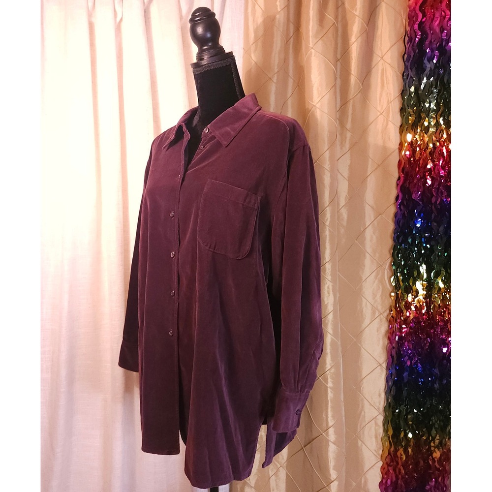 Vintage 90's Deep Purple 100% Cotton Velvet Button Up Elizabeth Liz Claiborne